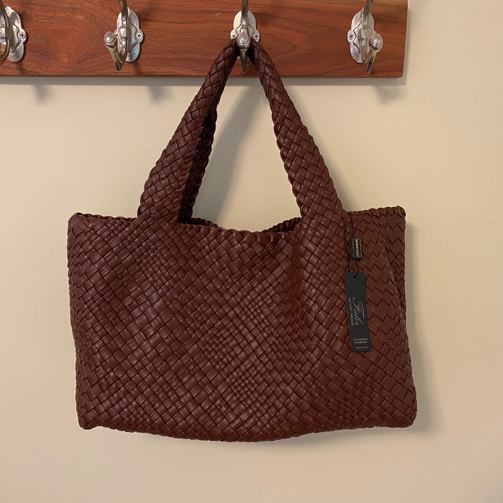 Falor Italia Gigliola F7349 large smooth Woven Leather tote bag Italy  NWT - Picture 8 of 8